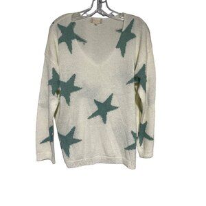 Altard State Green Star Print V-Neck Sweater Light Weight Timeless